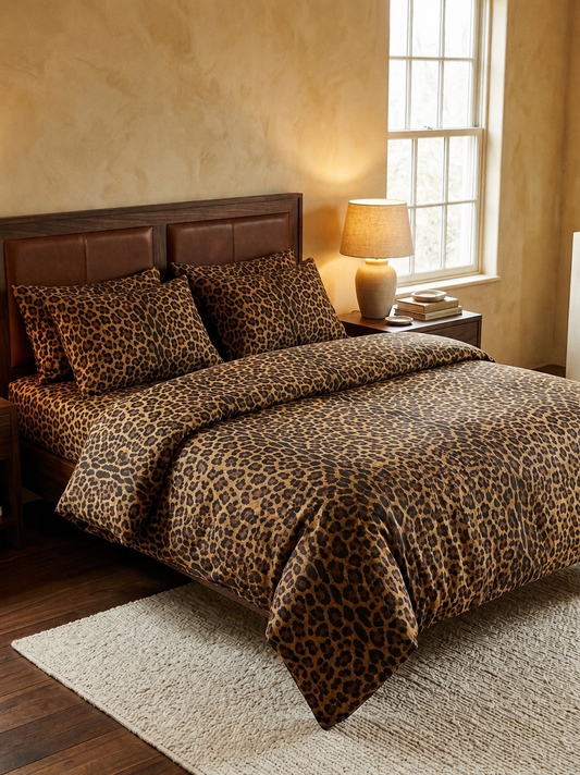 Uturunco Leopard Bedding Set - Duvet Cover + Fitted Sheet + 2 Pillowcases